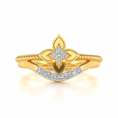 Cue Flower Silver Ring - Yellow Gold - Image 4