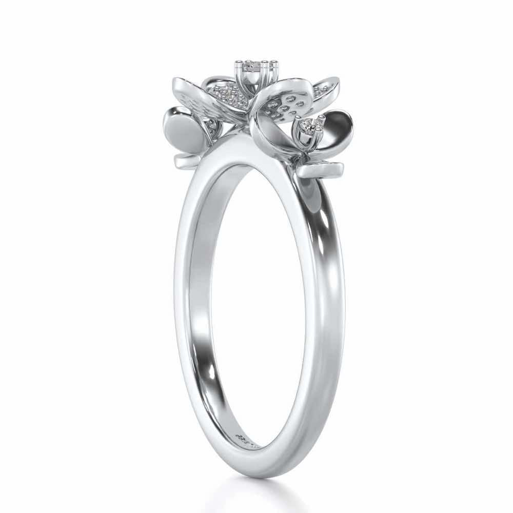 Cute Bloom Silver Ring - White Gold - Image 3