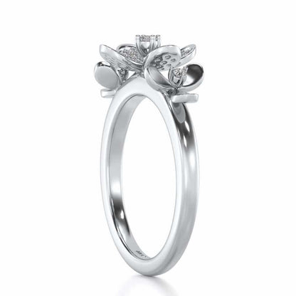 Cute Bloom Silver Ring - White Gold - Image 3
