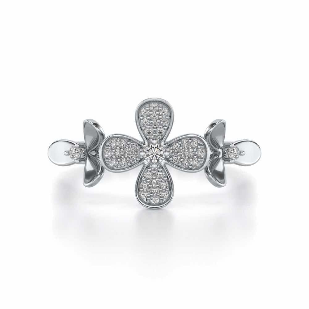 Cute Bloom Silver Ring - White Gold - Image 4