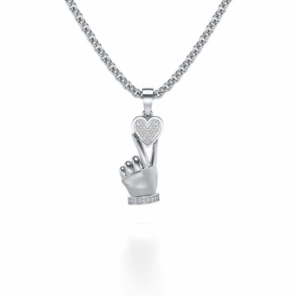 Cute Heart Silver Pendant - White Gold - Image 1