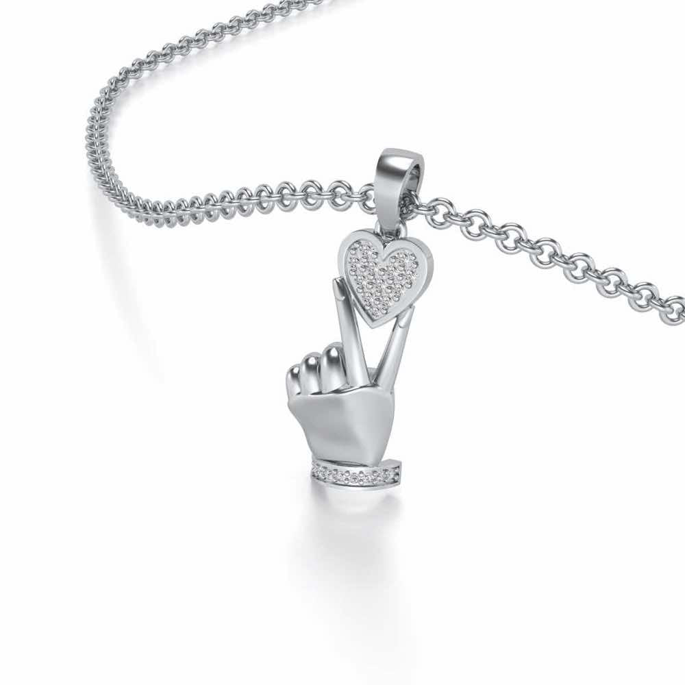 Cute Heart Silver Pendant - White Gold - Image 2