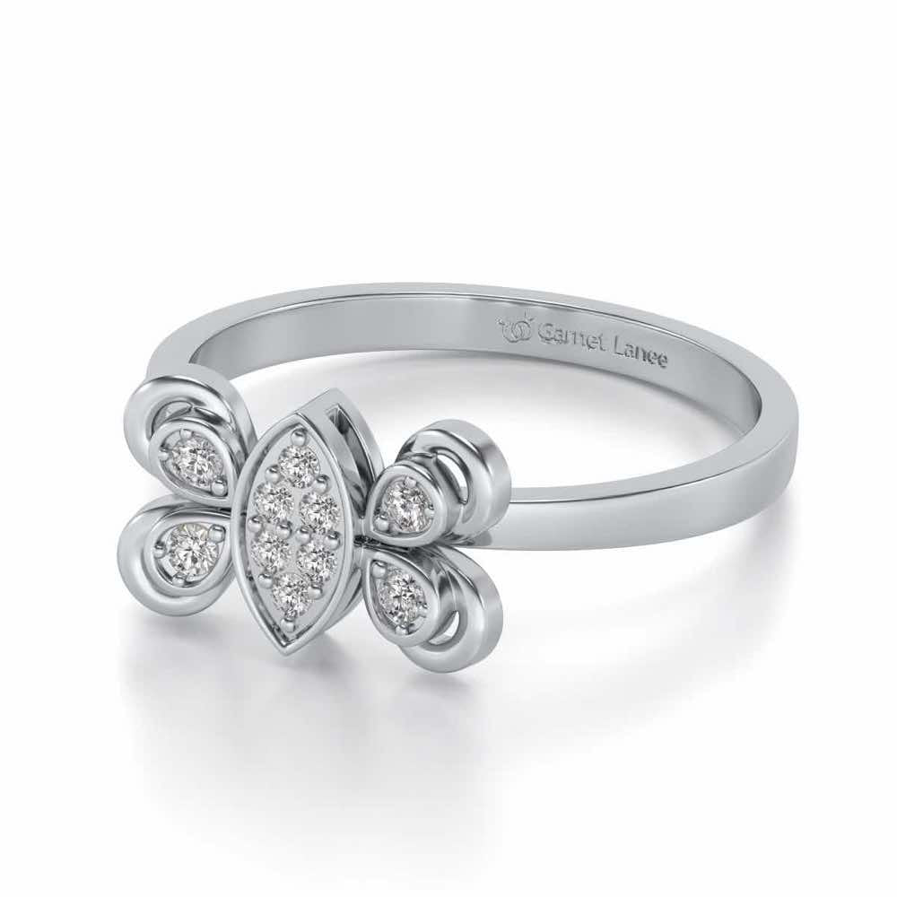 Cute Moth Silver Ring - White Gold - Image 2