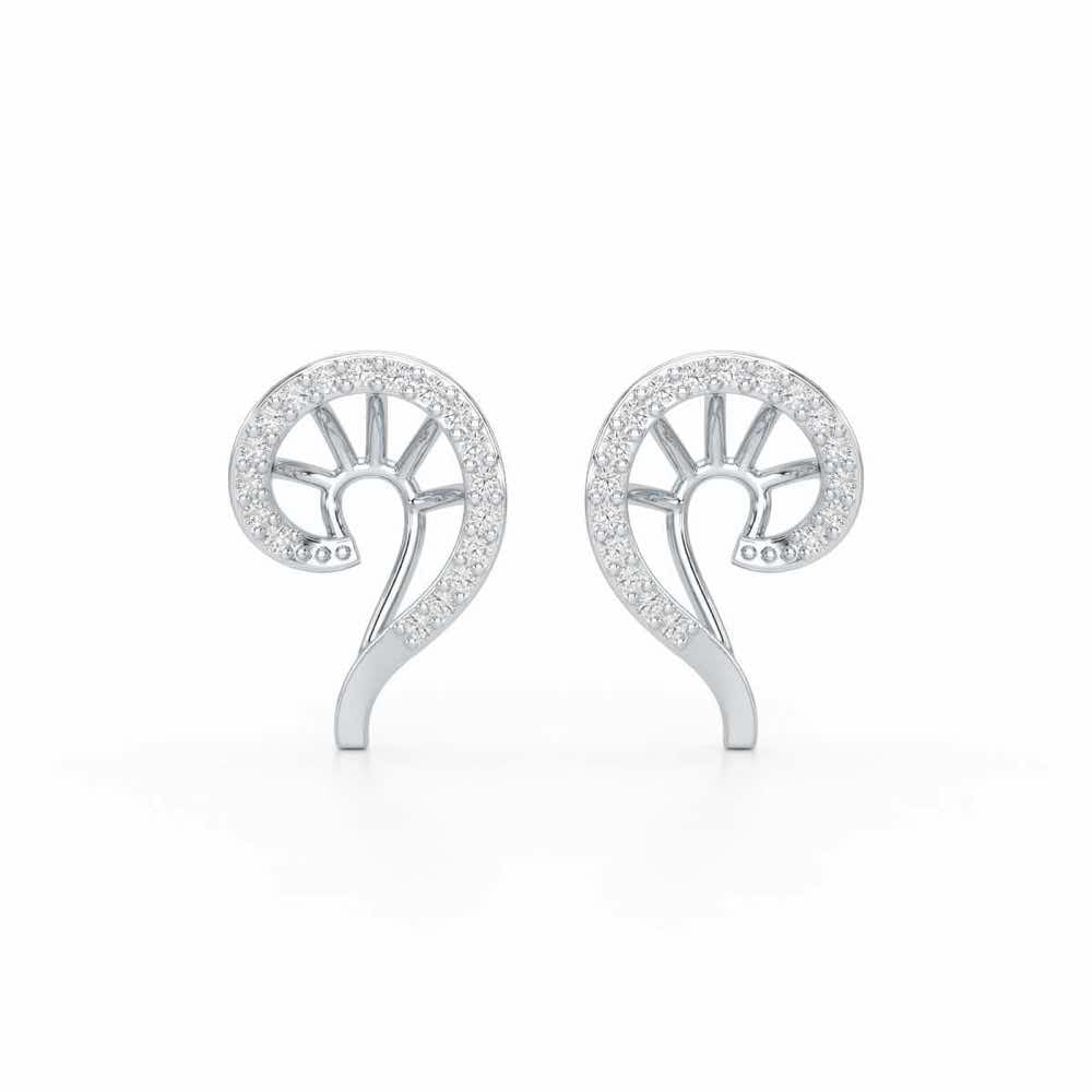 DNA Twist Silver Stud Earrings - White Gold - Image 1