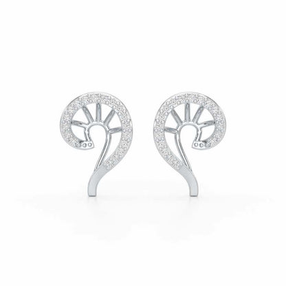 DNA Twist Silver Stud Earrings - White Gold - Image 1