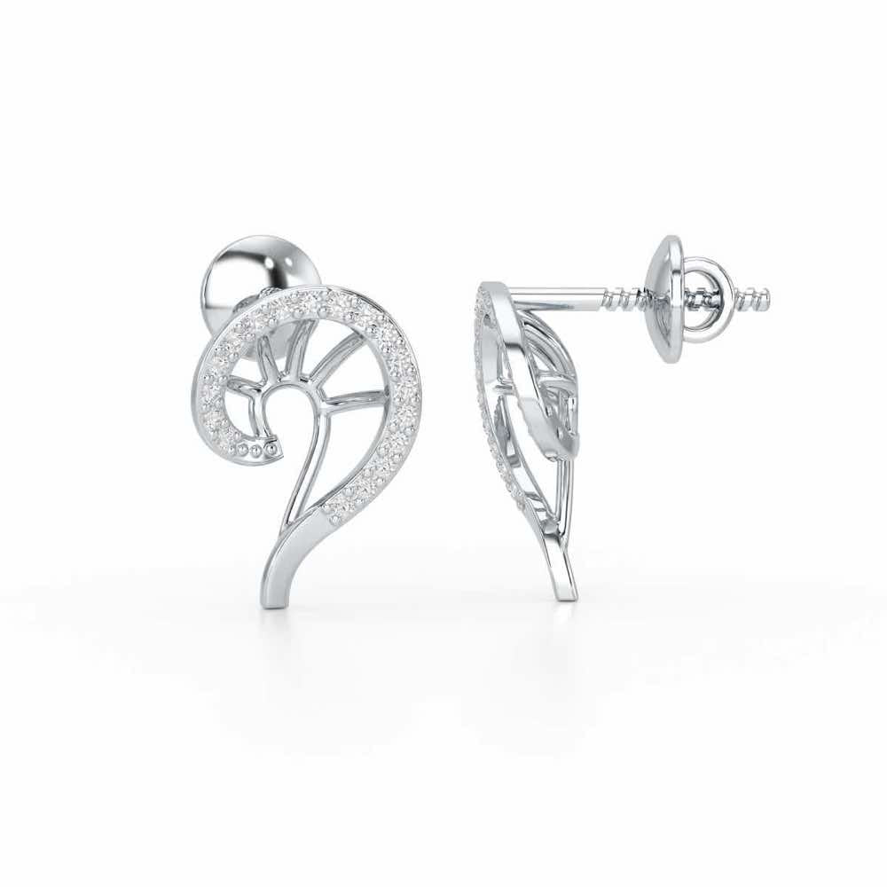DNA Twist Silver Stud Earrings - White Gold - Image 4