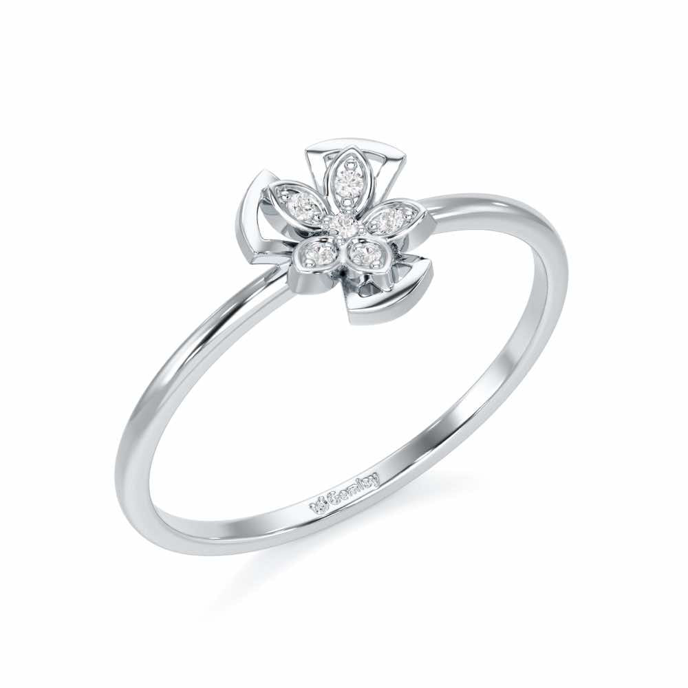 Dainty Flower Silver Ring - White Gold - Image 1