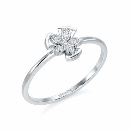 Dainty Flower Silver Ring - White Gold - Image 1
