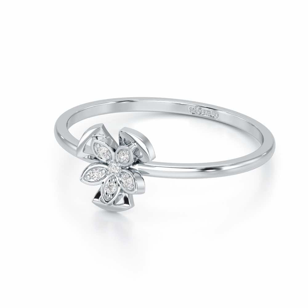 Dainty Flower Silver Ring - White Gold - Image 2