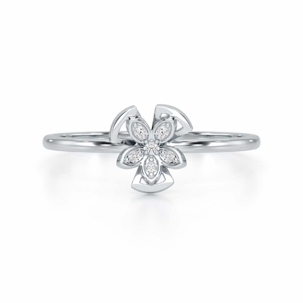 Dainty Flower Silver Ring - White Gold - Image 4