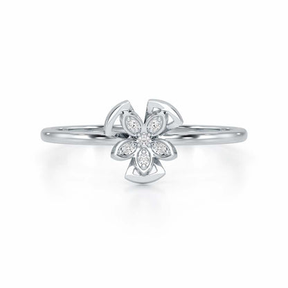 Dainty Flower Silver Ring - White Gold - Image 4