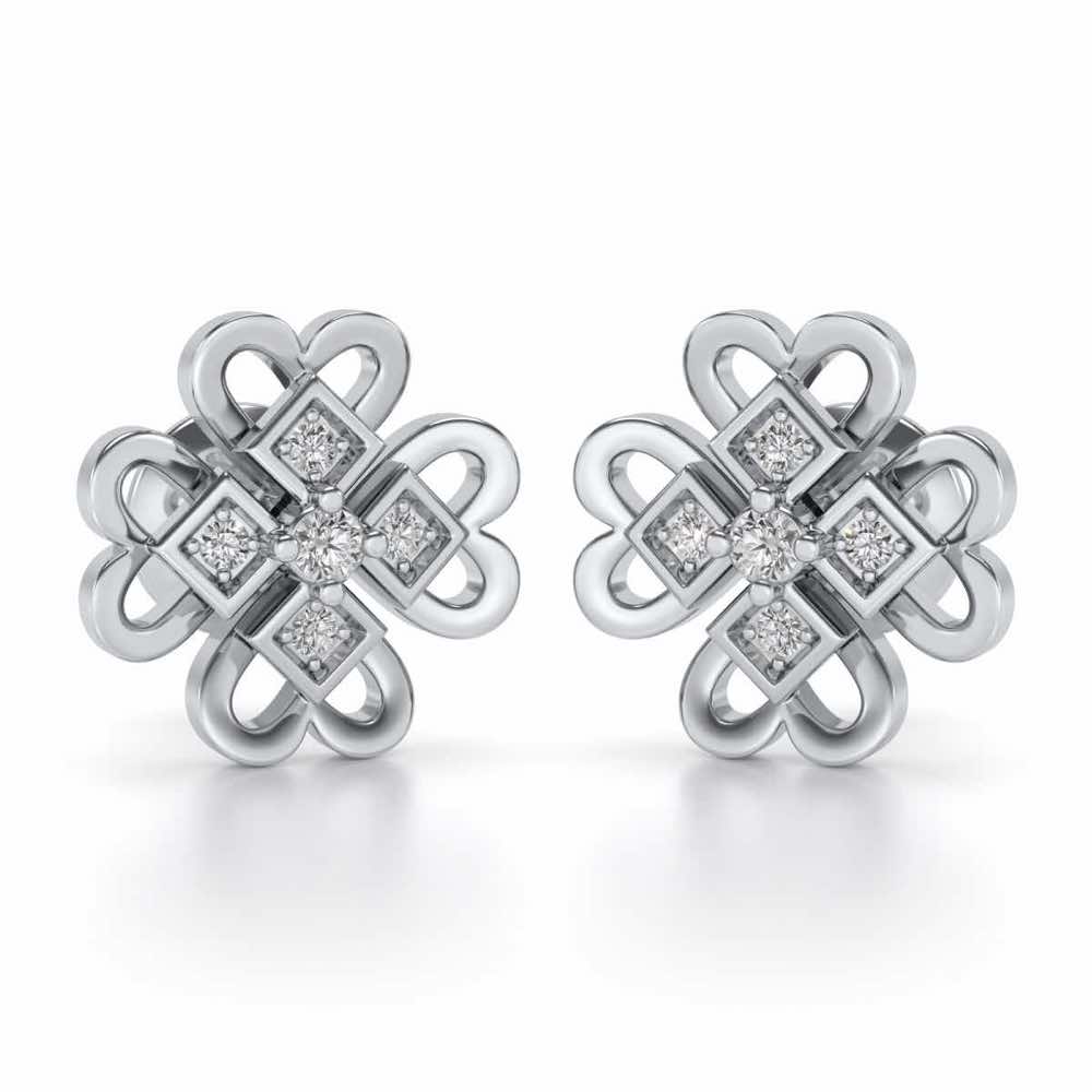 Dainty Hearts Silver Studs - White Gold - Image 1