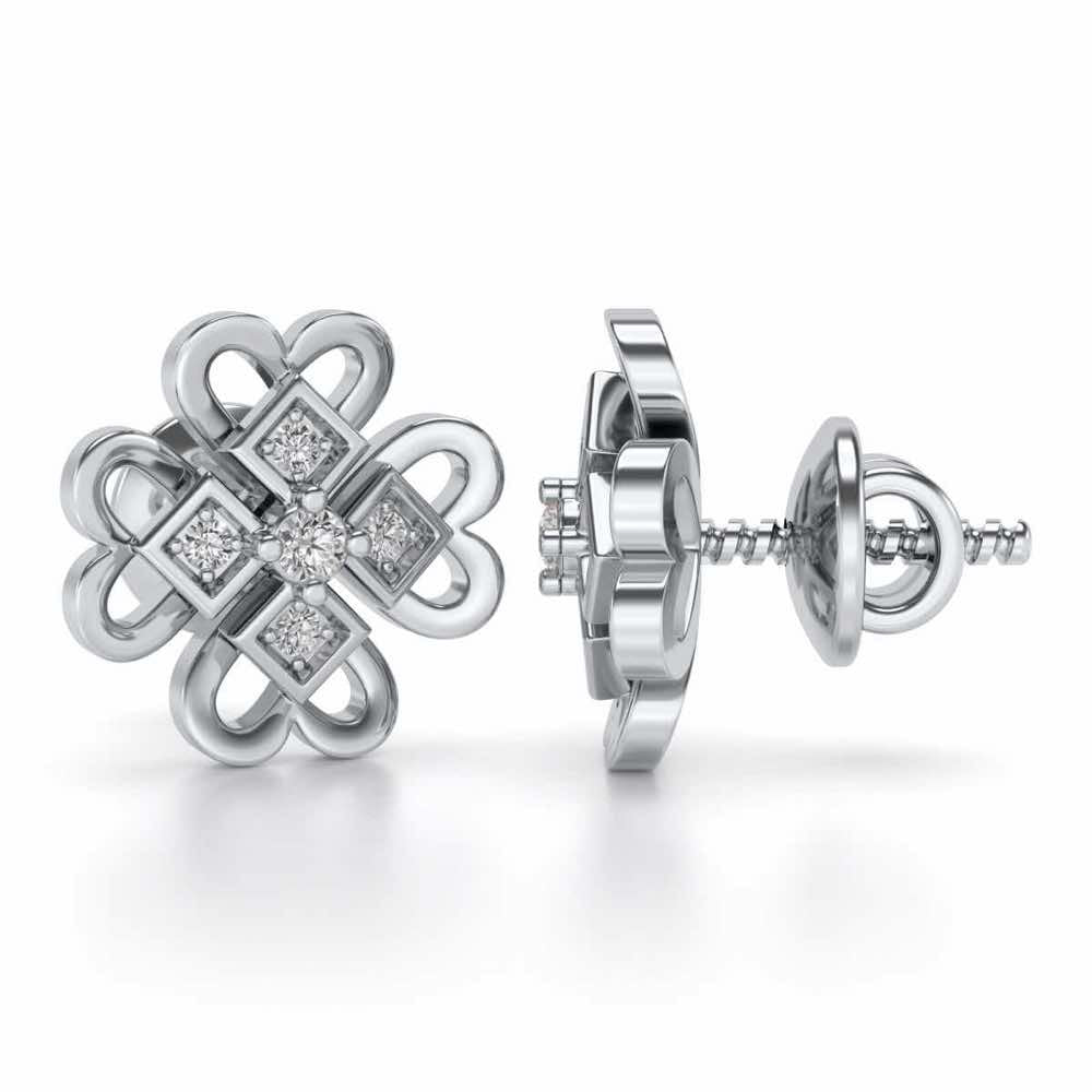 Dainty Hearts Silver Studs - White Gold - Image 4