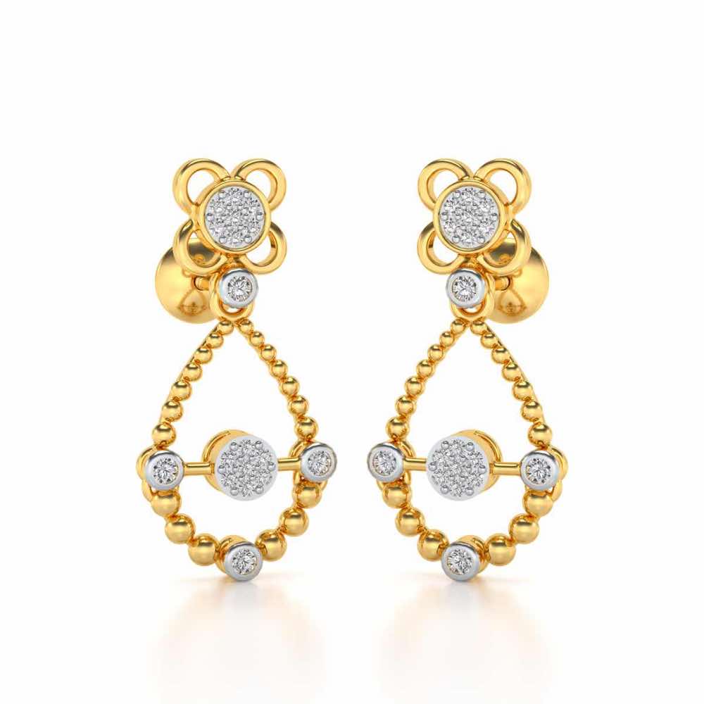 Dazzle Flower Drops Earrings - Yellow Gold - Image 2