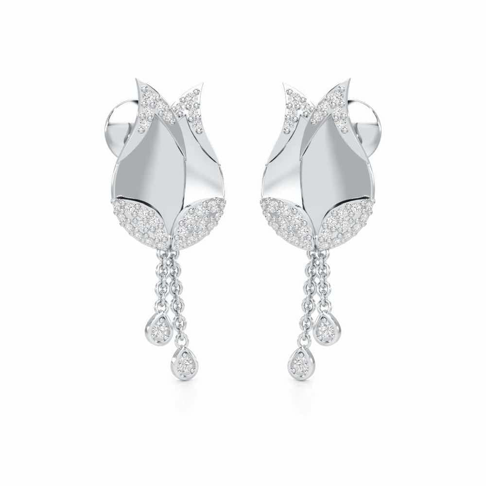 Dazzling Bud Silver Earrings - White Gold - Image 2