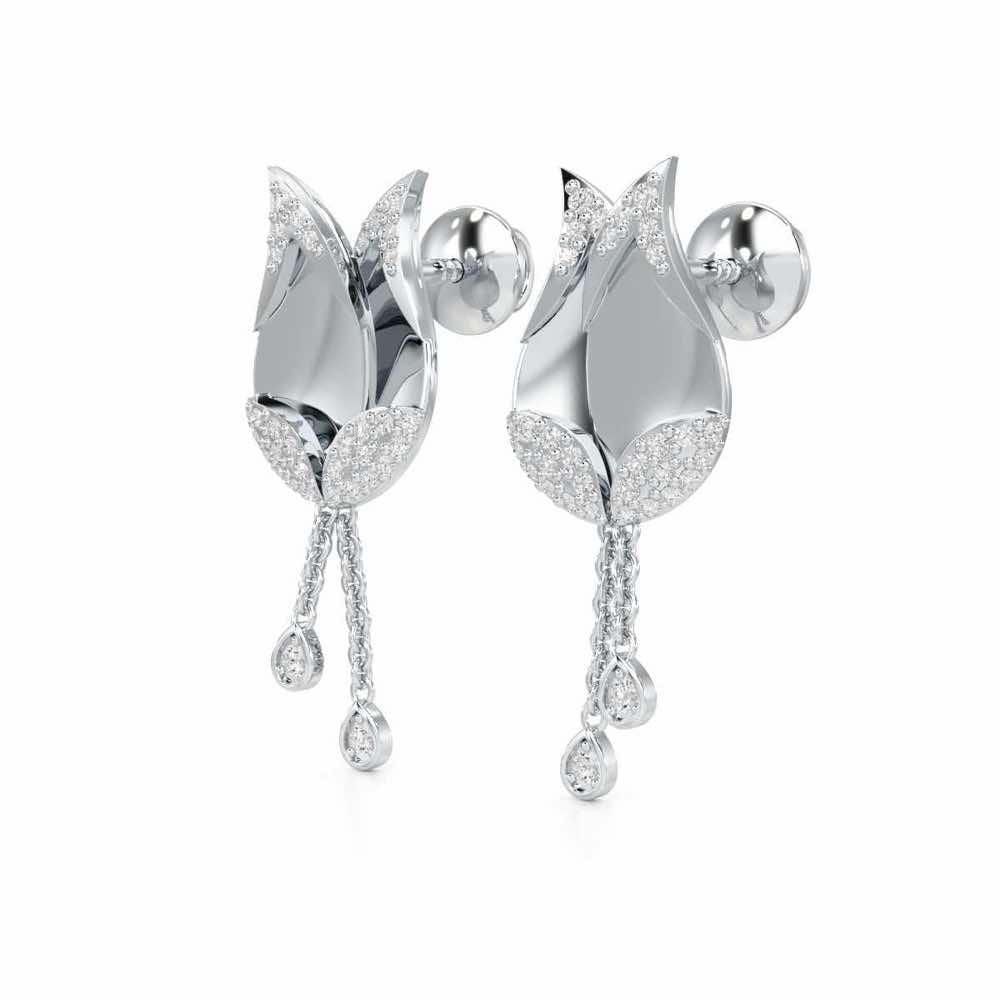 Dazzling Bud Silver Earrings - White Gold - Image 3