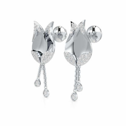 Dazzling Bud Silver Earrings - White Gold - Image 3