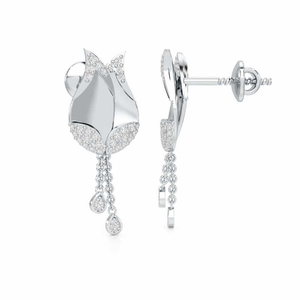 Dazzling Bud Silver Earrings - White Gold - Image 4