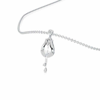 Dazzling Bud Silver Pendant - White Gold - Image 2