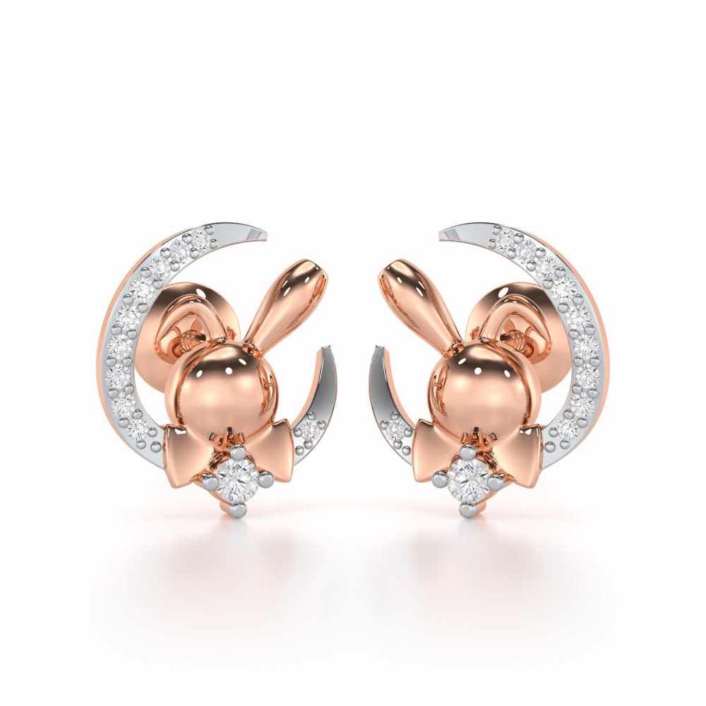 Dazzling Bunny Silver Stud Earrings - Rose Gold - Image 1