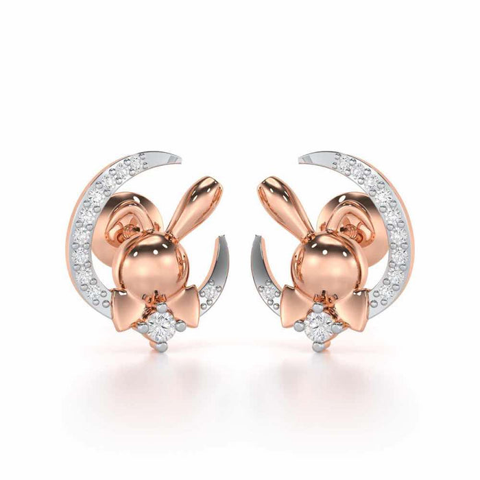 Dazzling Bunny Silver Stud Earrings - Rose Gold - Image 1