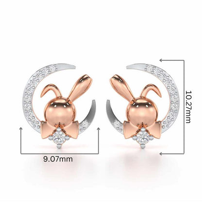 Dazzling Bunny Silver Stud Earrings - Rose Gold - Image 2