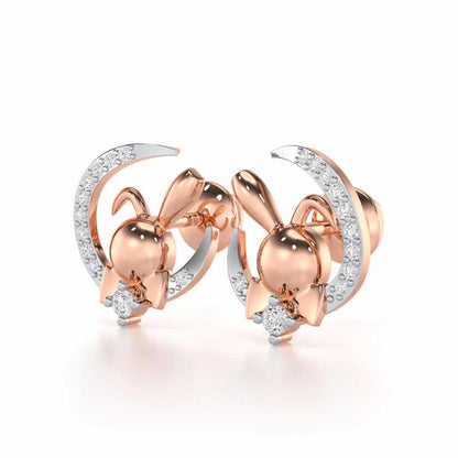 Dazzling Bunny Silver Stud Earrings - Rose Gold - Image 3