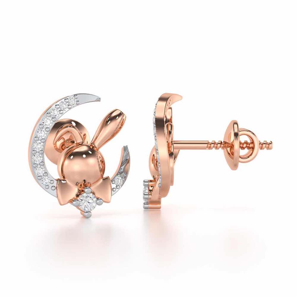 Dazzling Bunny Silver Stud Earrings - Rose Gold - Image 4