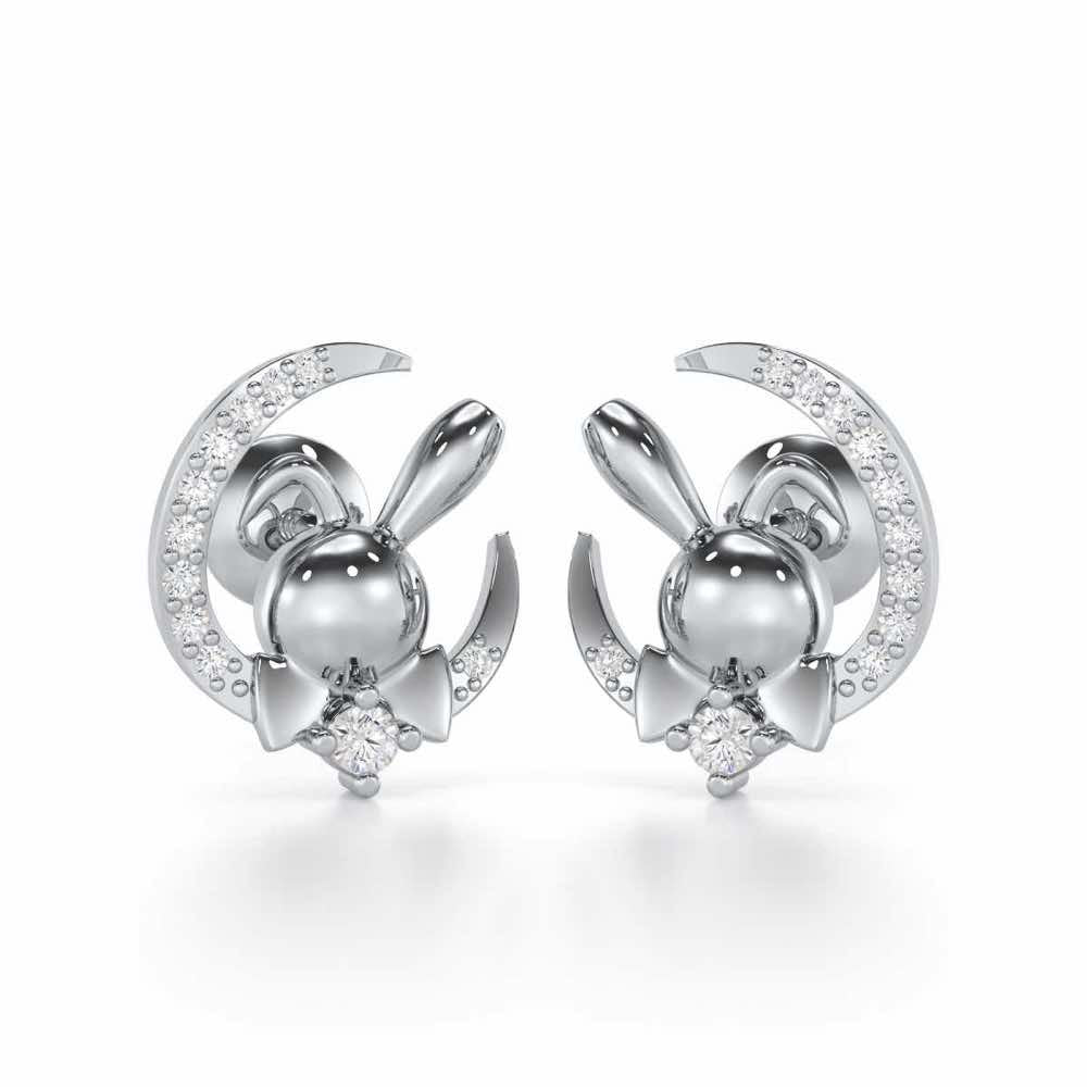 Dazzling Bunny Silver Stud Earrings - White Gold - Image 1