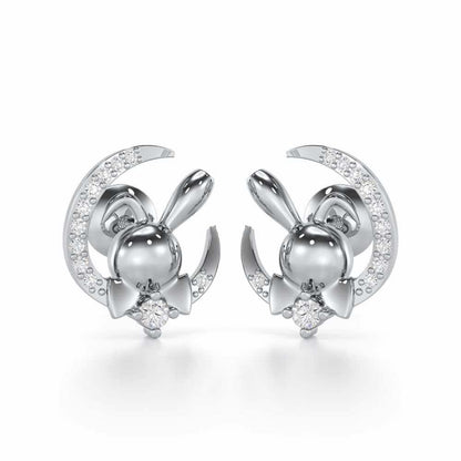 Dazzling Bunny Silver Stud Earrings - White Gold - Image 1