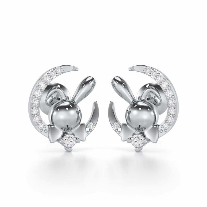 Dazzling Bunny Silver Stud Earrings - White Gold - Image 1