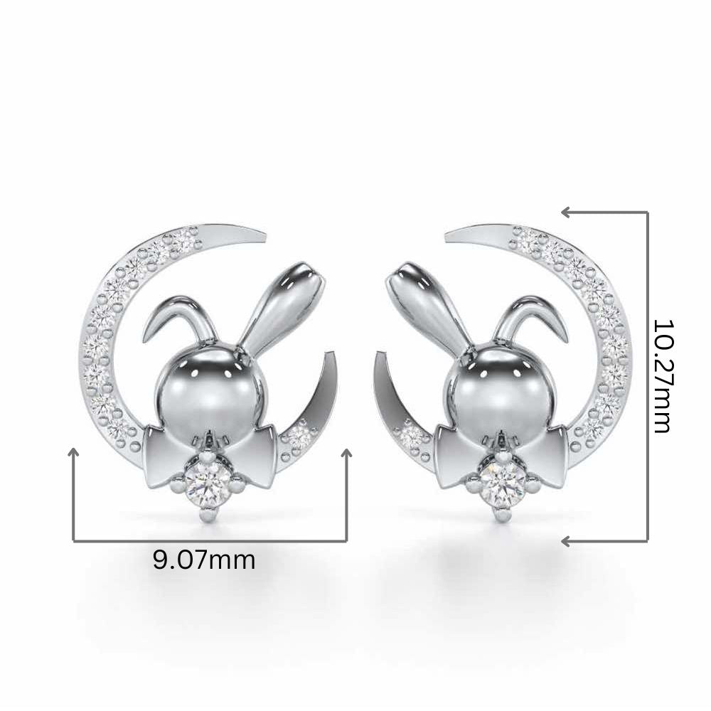 Dazzling Bunny Silver Stud Earrings - White Gold - Image 2