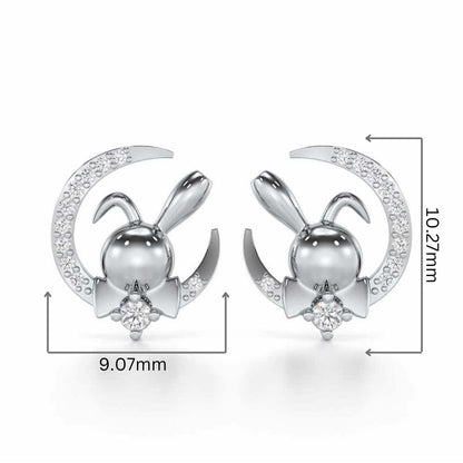Dazzling Bunny Silver Stud Earrings - White Gold - Image 2