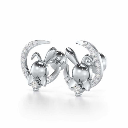 Dazzling Bunny Silver Stud Earrings - White Gold - Image 3