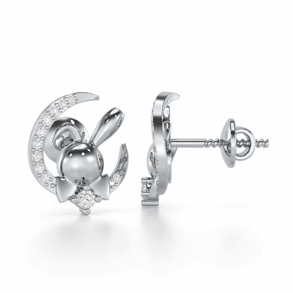 Dazzling Bunny Silver Stud Earrings - White Gold - Image 4