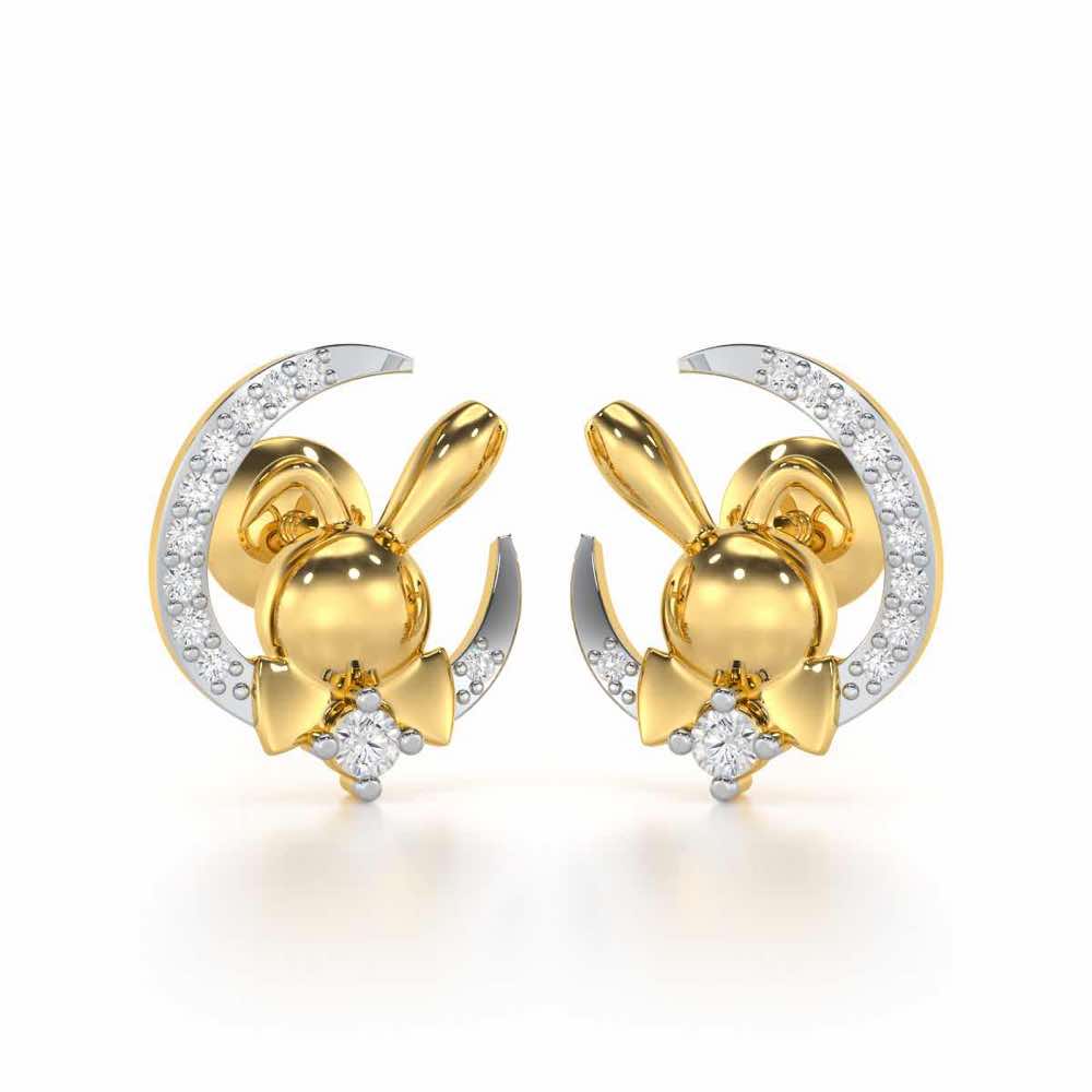 Dazzling Bunny Silver Stud Earrings - Yellow Gold - Image 1