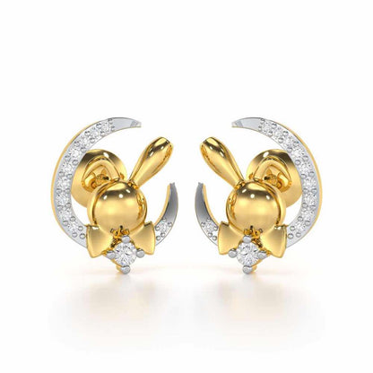 Dazzling Bunny Silver Stud Earrings - Yellow Gold - Image 1