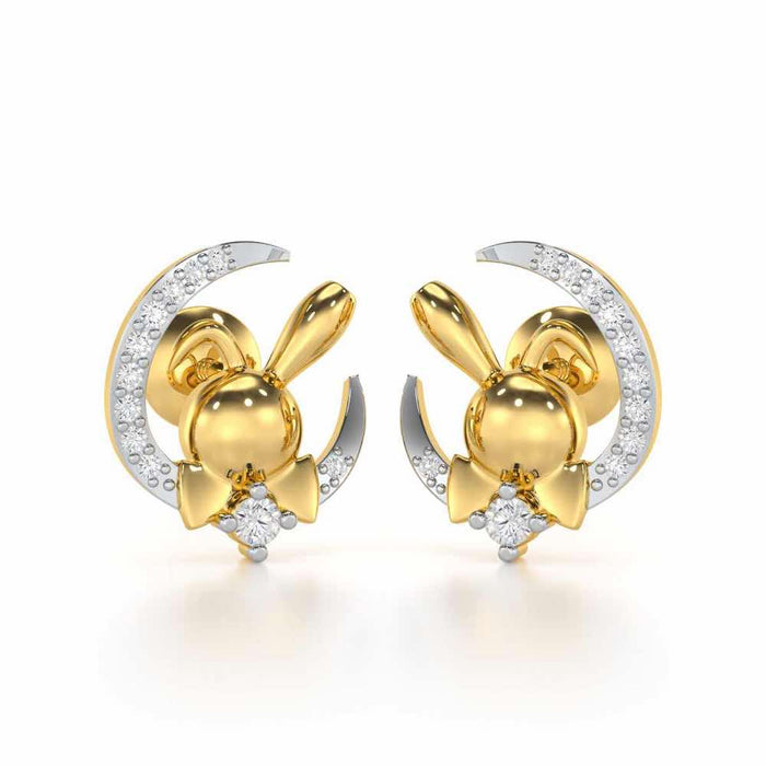 Dazzling Bunny Silver Stud Earrings - Yellow Gold - Image 1