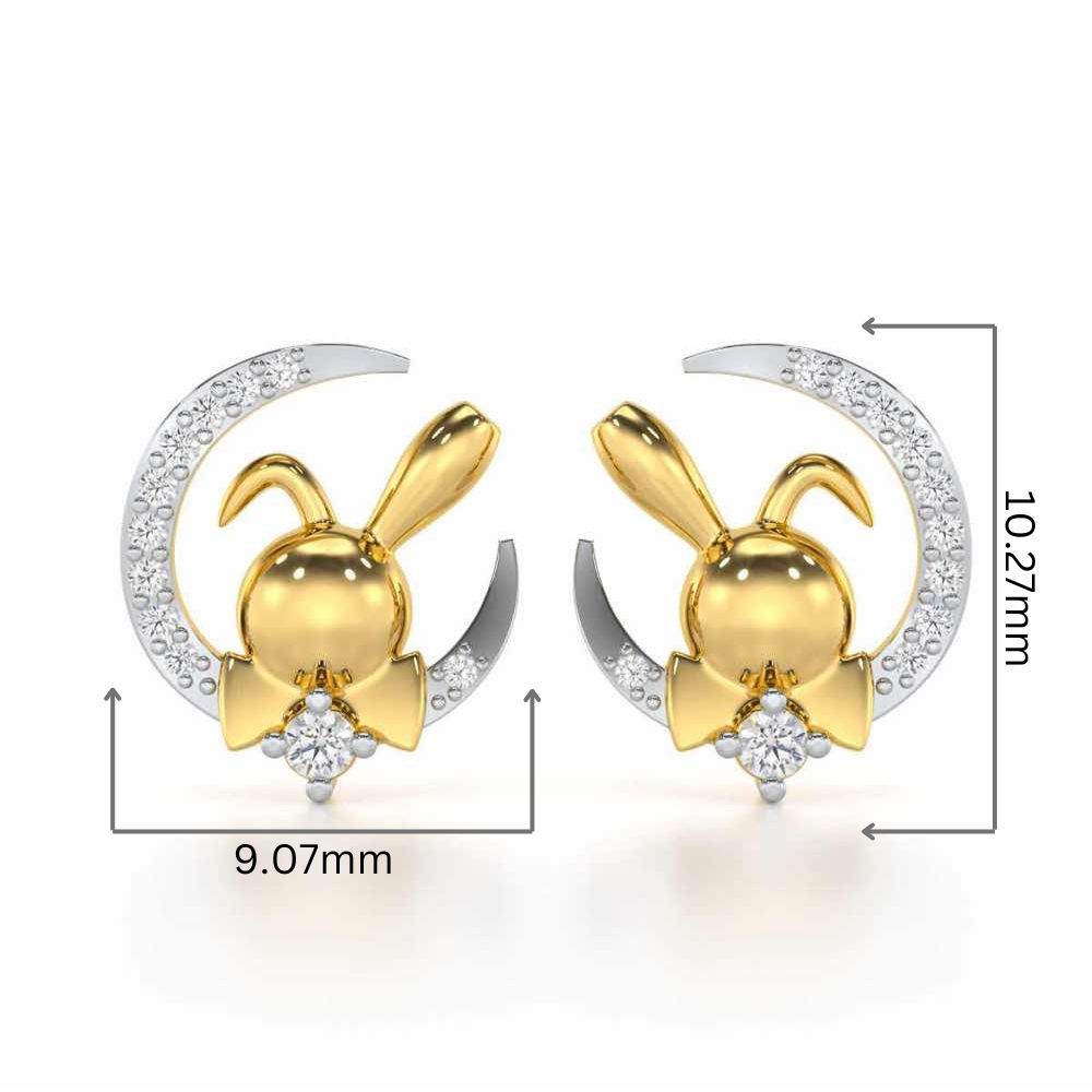 Dazzling Bunny Silver Stud Earrings - Yellow Gold - Image 2