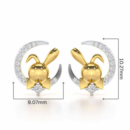 Dazzling Bunny Silver Stud Earrings - Yellow Gold - Image 2