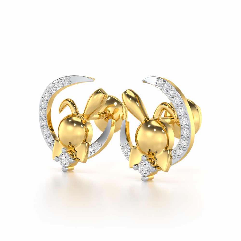 Dazzling Bunny Silver Stud Earrings - Yellow Gold - Image 3
