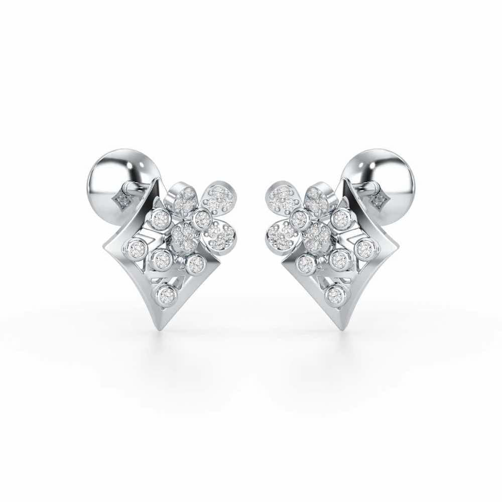 Destiny Gleam Silver Stud Earrings - White Gold - Image 2
