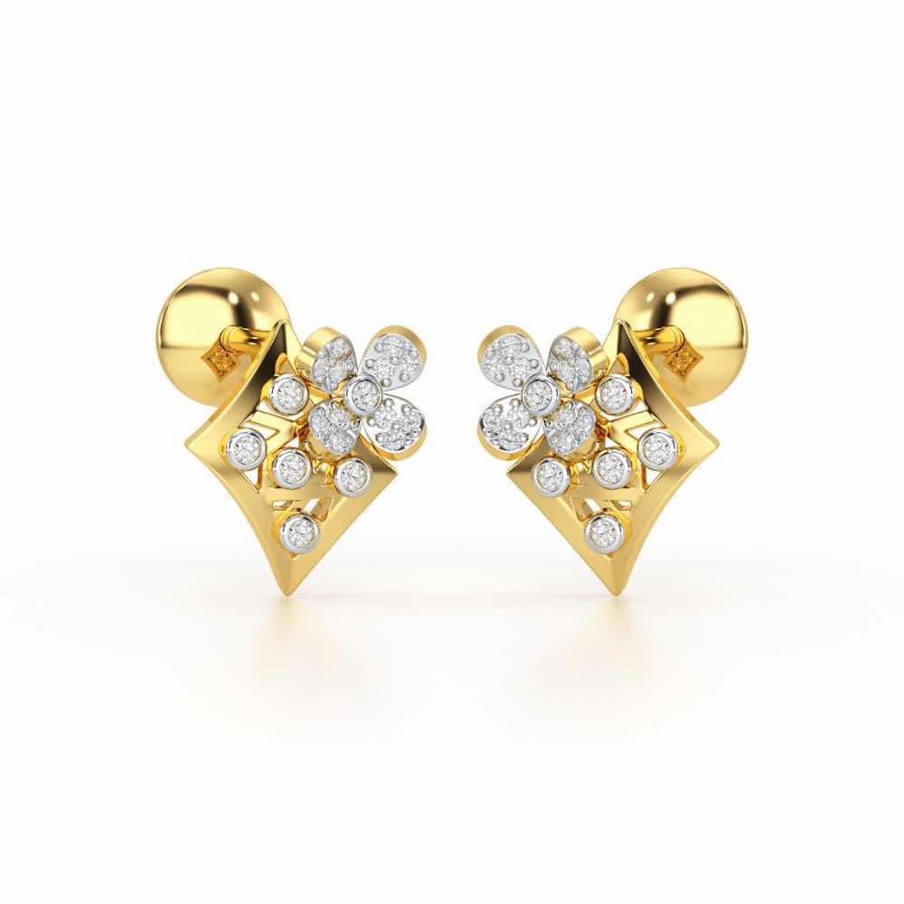 Destiny Gleam Silver Stud Earrings - Yellow Gold - Image 2