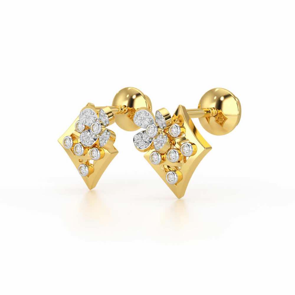 Destiny Gleam Silver Stud Earrings - Yellow Gold - Image 3