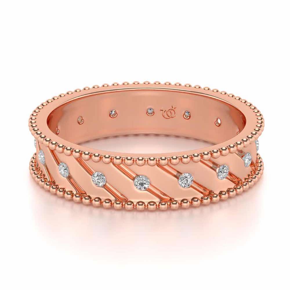 Diagonal Shine Silver Band Ring - Rose Gold - Image 2