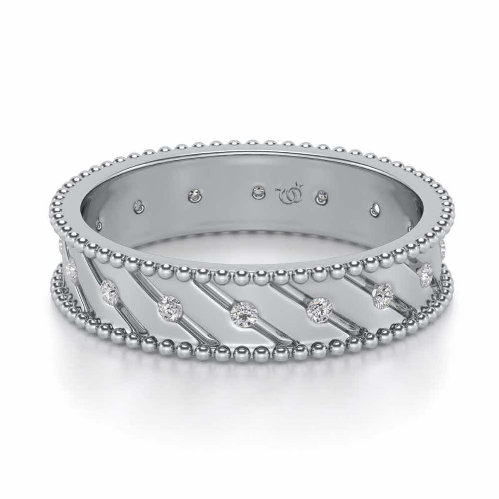 Diagonal Shine Silver Band Ring - White Gold - Image 2