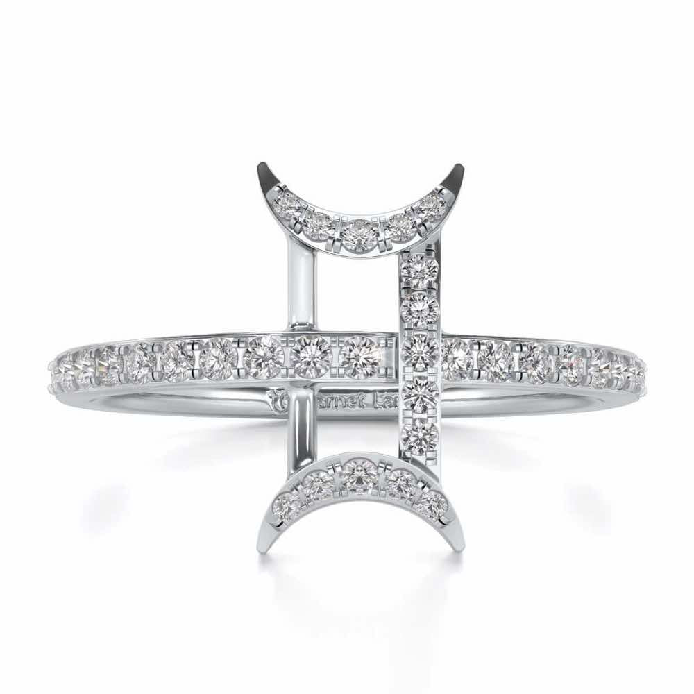 Divine Gemini Silver Ring - White Gold - Image 4