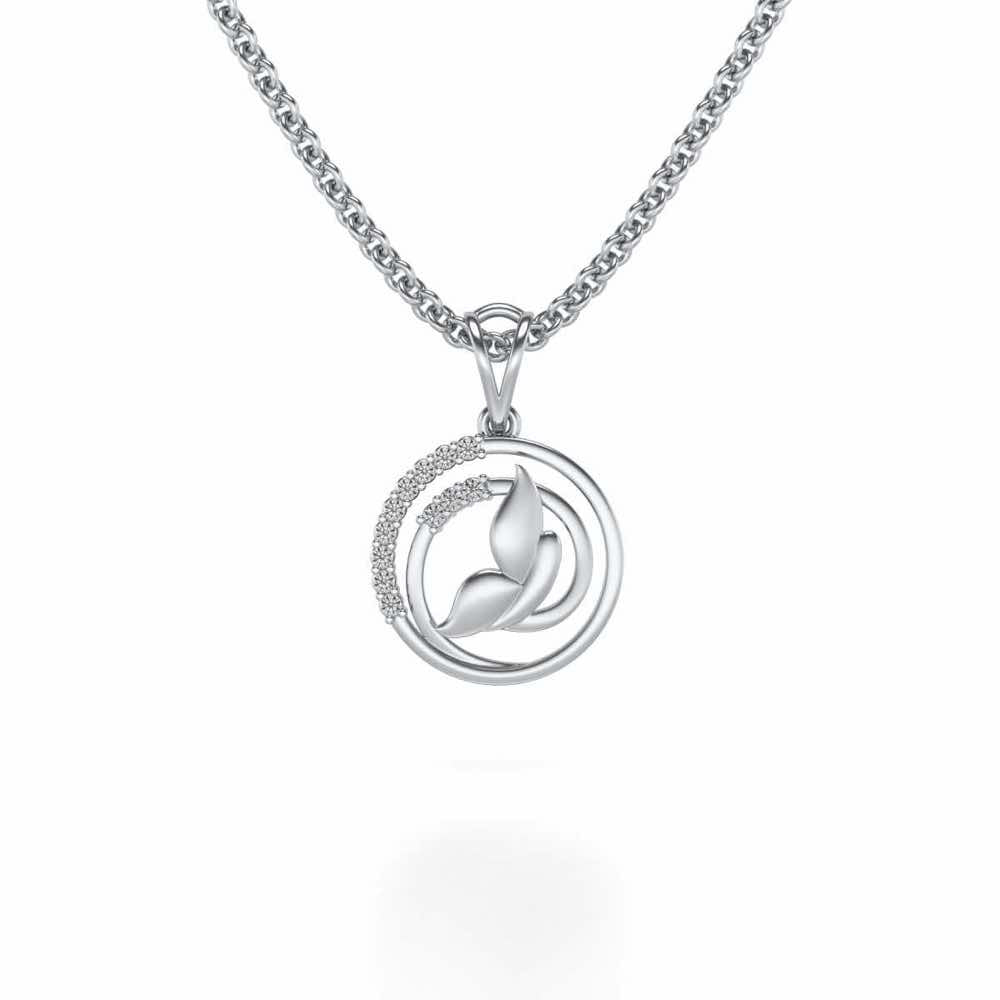 Divine Leaf Silver Pendant - White Gold - Image 1