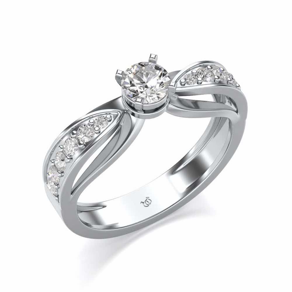 Divine Solitaire Silver Ring - White Gold - Image 1