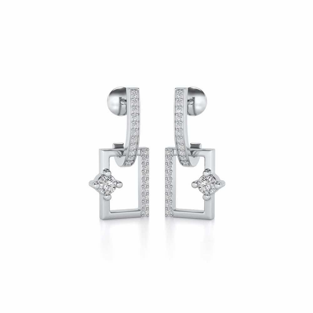 Divine Square Hanging Earrings - White Gold - Image 2